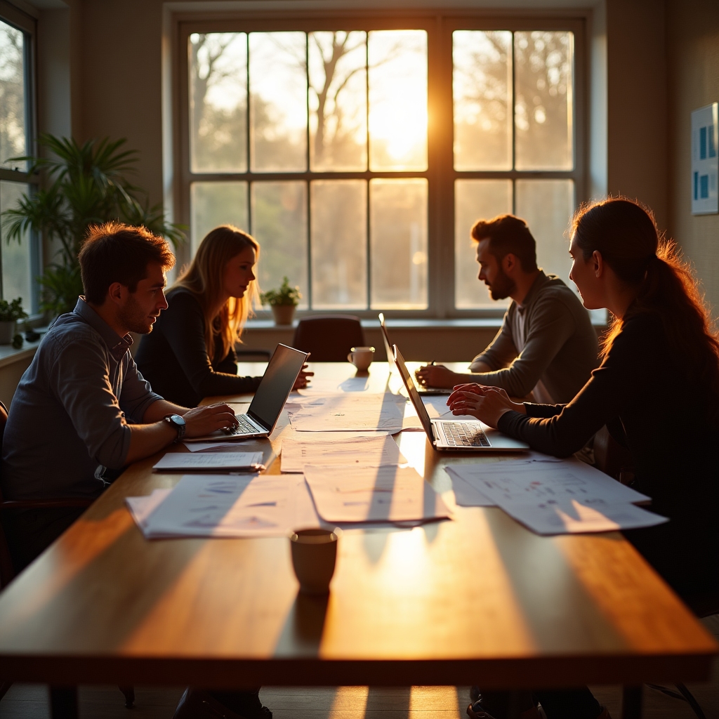 Team al lavoro attorno a un tavolo con appunti e laptop mentre organizza la struttura dei gruppi di mentoring