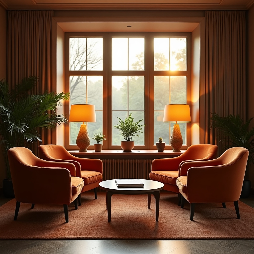 Area lounge accogliente della sede Narquibel con sedute comode e luce naturale calda